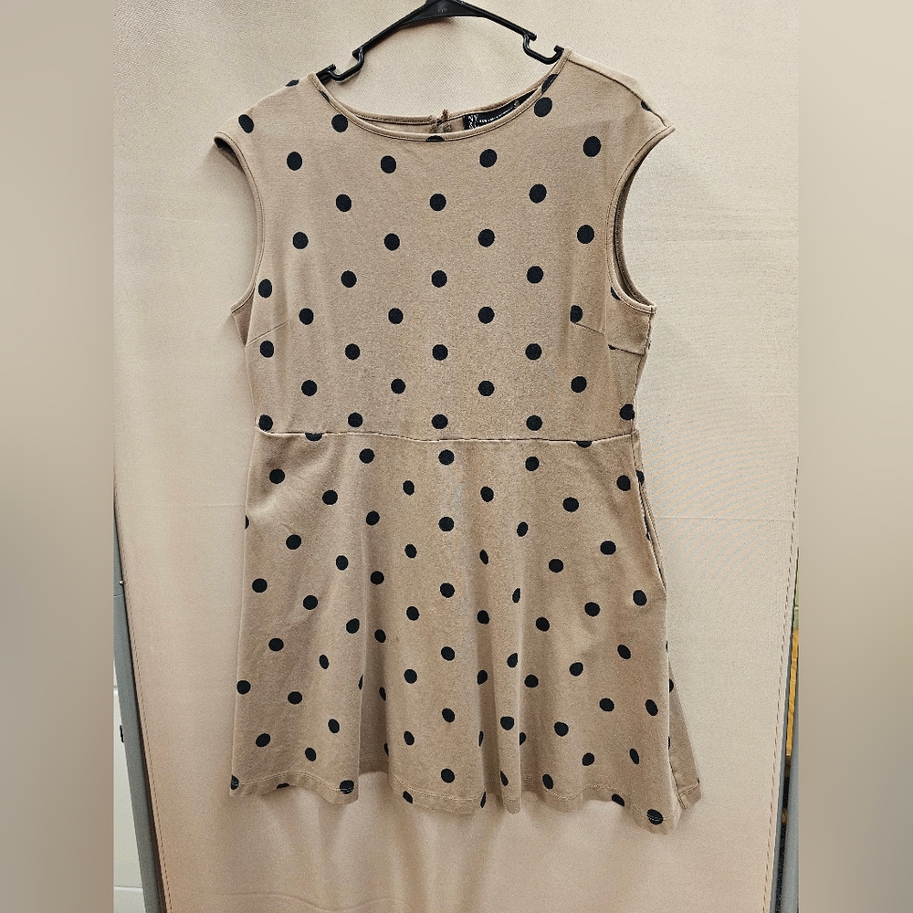 New York & Company Tan Polka Dot Dress